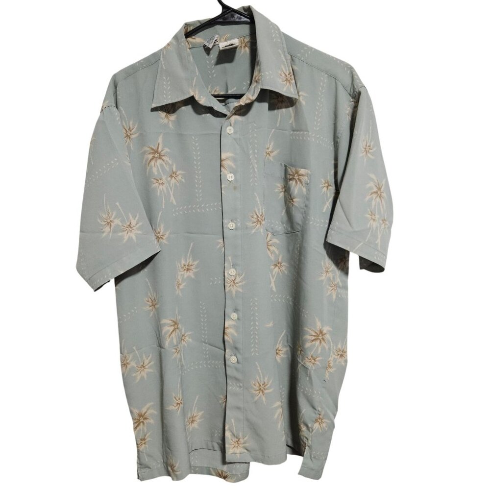 Vintage Bennington Hawaiian Shirt Mens Size L Palm Tree Print Green Short Sleeve
